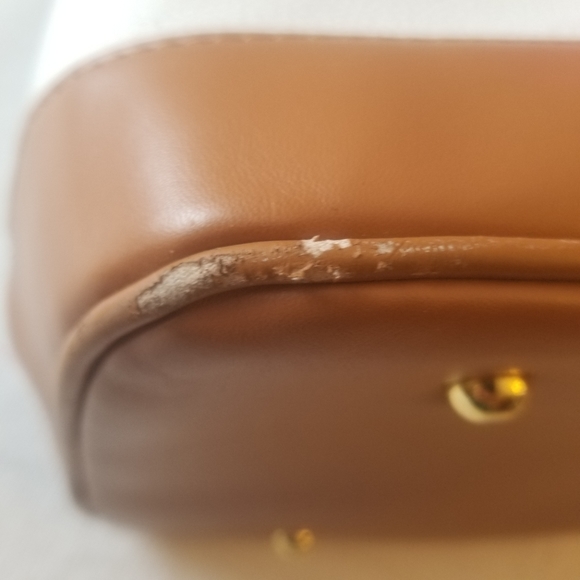 Joy & Iman Leather Timeless Chic Leading Lady Satchel Bag White and Tan Two Tone - Picture 7 of 14